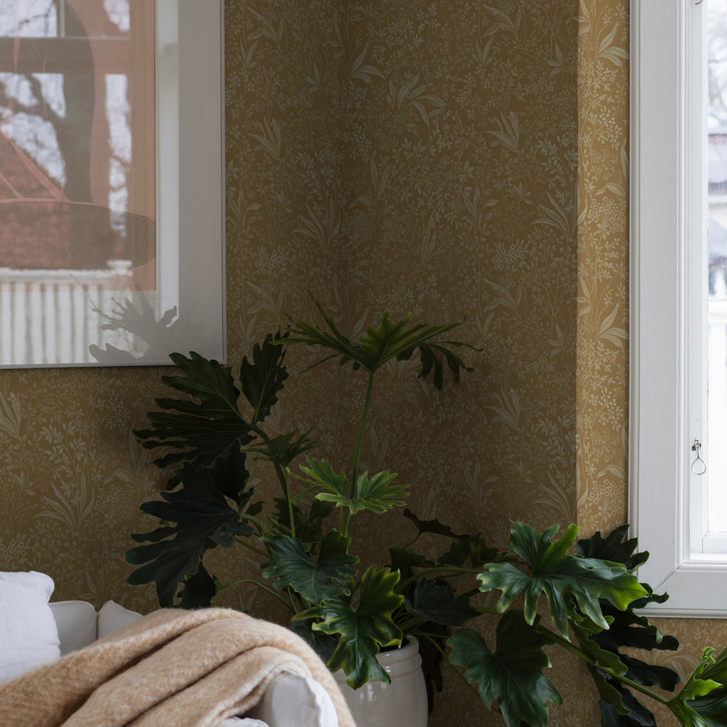 Nocturne Parchment Room Setting | Schumacher Wallpaper