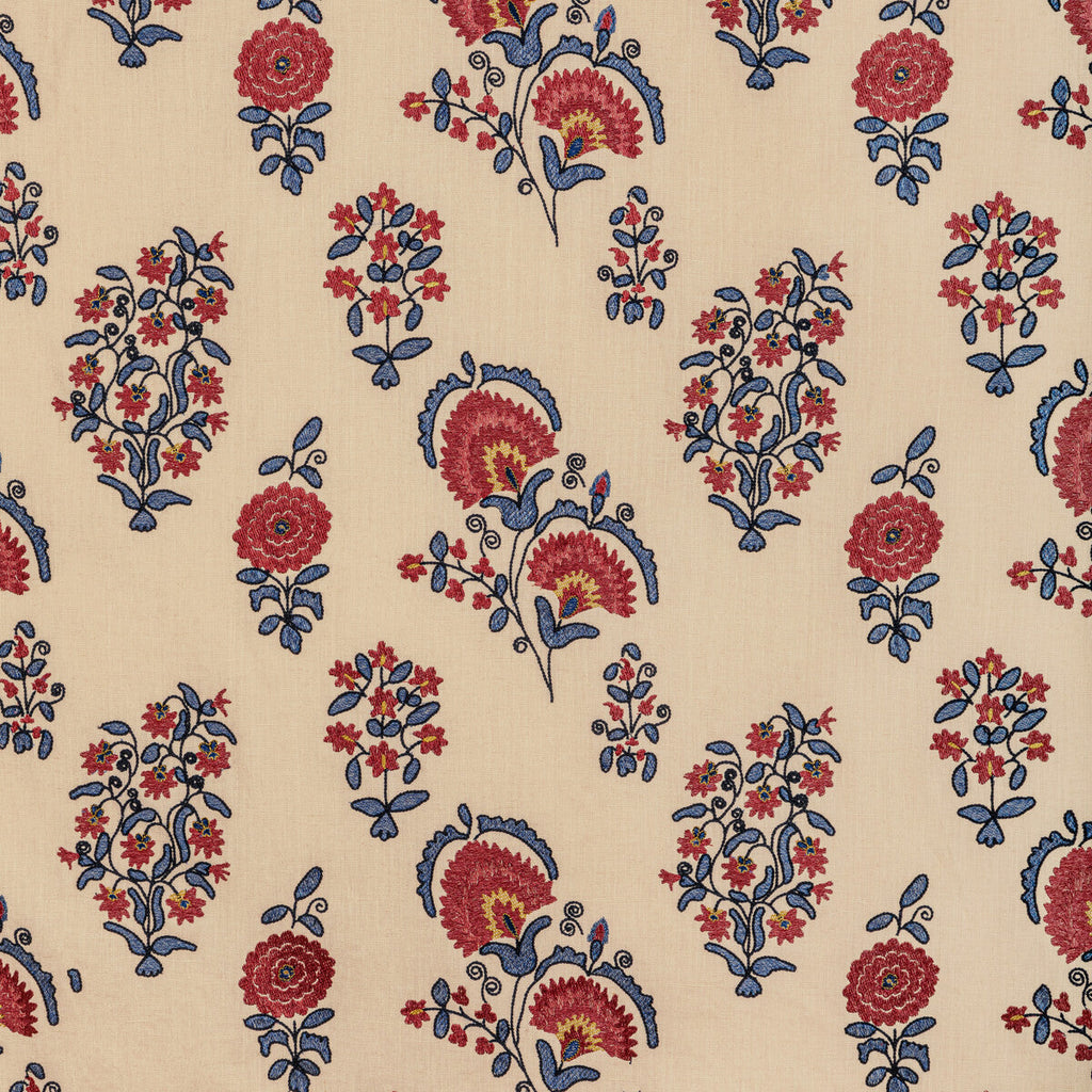 Samples and Purchasing available for Mead Embroidery - Red/Blue Rust By Lee Jofa | Bunny Williams Arcadia | Botanical & Floral Drapery Embroidery at Designer Wallcoverings and Fabrics