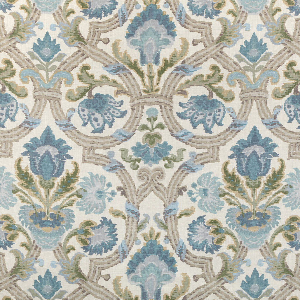 Samples and Purchasing available for New Sevilla Linen - Slate Blue By Lee Jofa | Lee Jofa 200 | Medallion / Suzani / Persian Multipurpose Print at Designer Wallcoverings and Fabrics