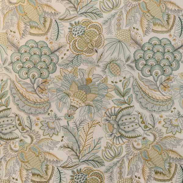 Eden Emb - Aqua/Gold Turquoise By Lee Jofa | Garden Walk | Botanical & Floral Drapery Embroidery