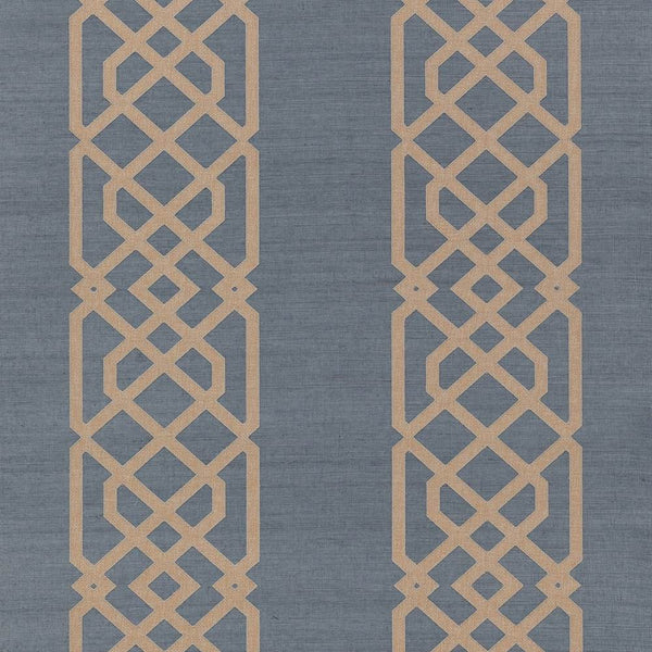 Pavilion Stripe Grasscloth sand, delft Wallpaper | Cowtan & Tout