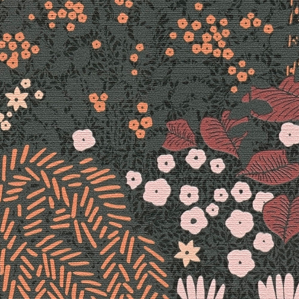 Famous Garden Black, Cream, Orange, Pink, Red Wallcovering | AS Creation