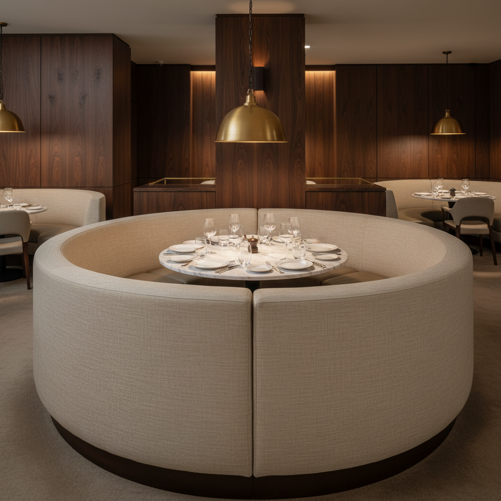 Brushed Linen Weave Oyster Beige Upholstered Banquette | Architectural Fabrics