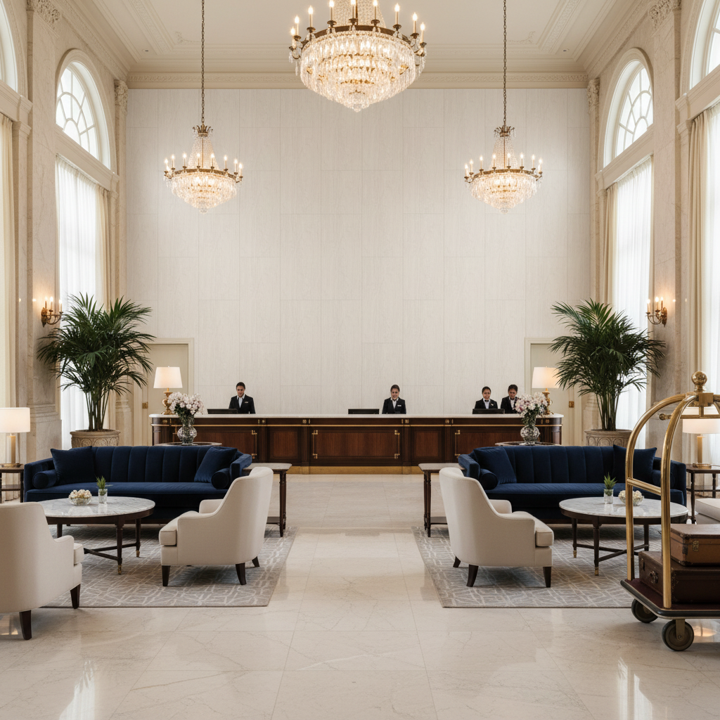 Bosa Marina Rustic White Wood Grain | Hollywood Wallcoverings - Hotel Lobby commercial room setting