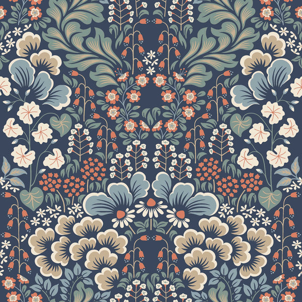 Blomstervall, Midnight Multi Wallcoverings | Schumacher