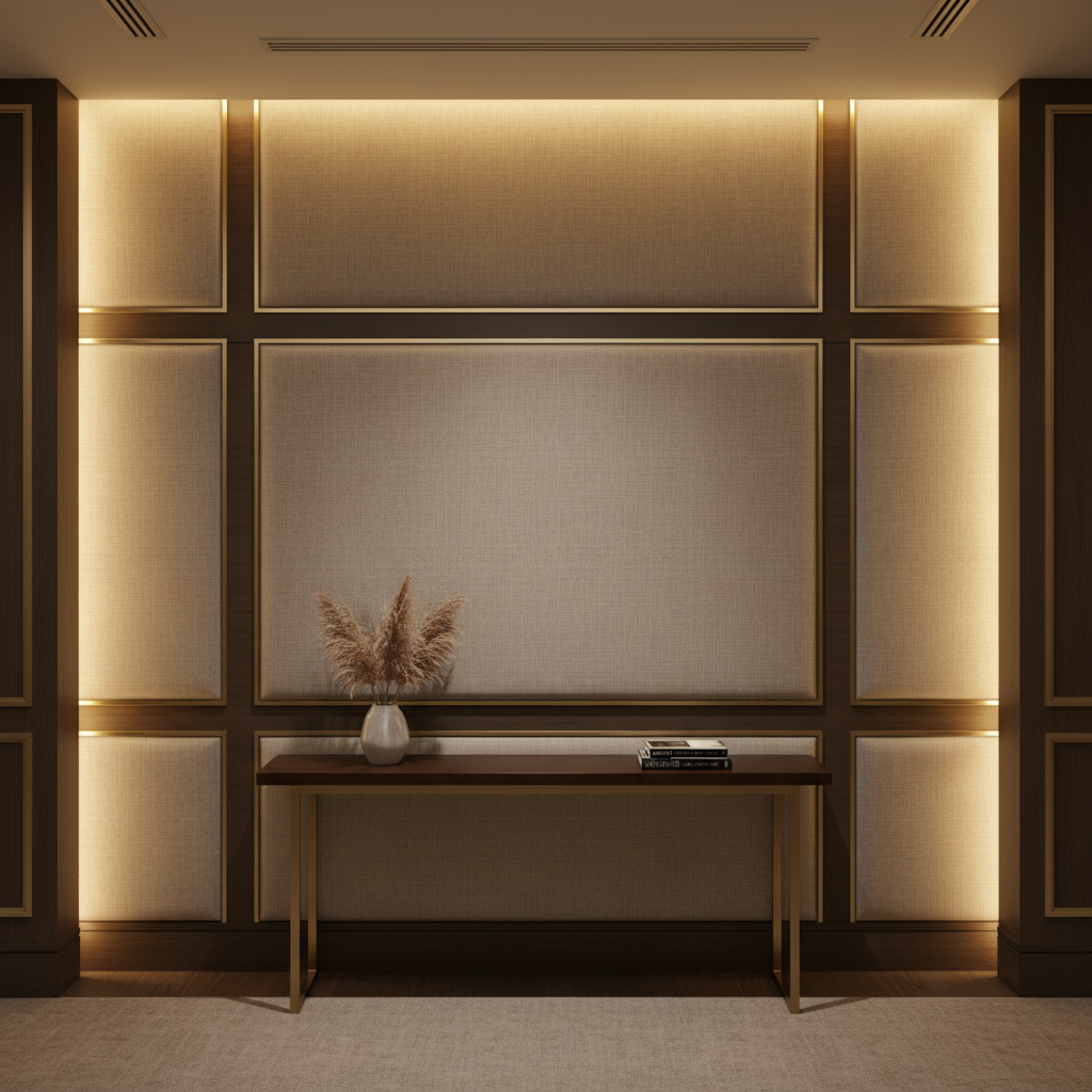 Aspect - Taupe Linen Performance Polyurethane Upholstered Wall Panel | Architectural Fabrics