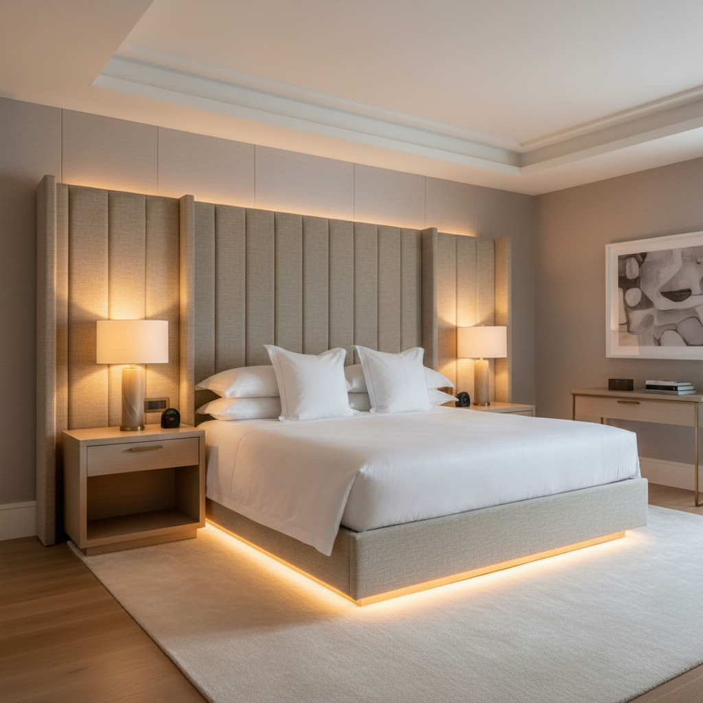 Manchioneel - Oatmeal Upholstered Headboard | Architectural Fabrics