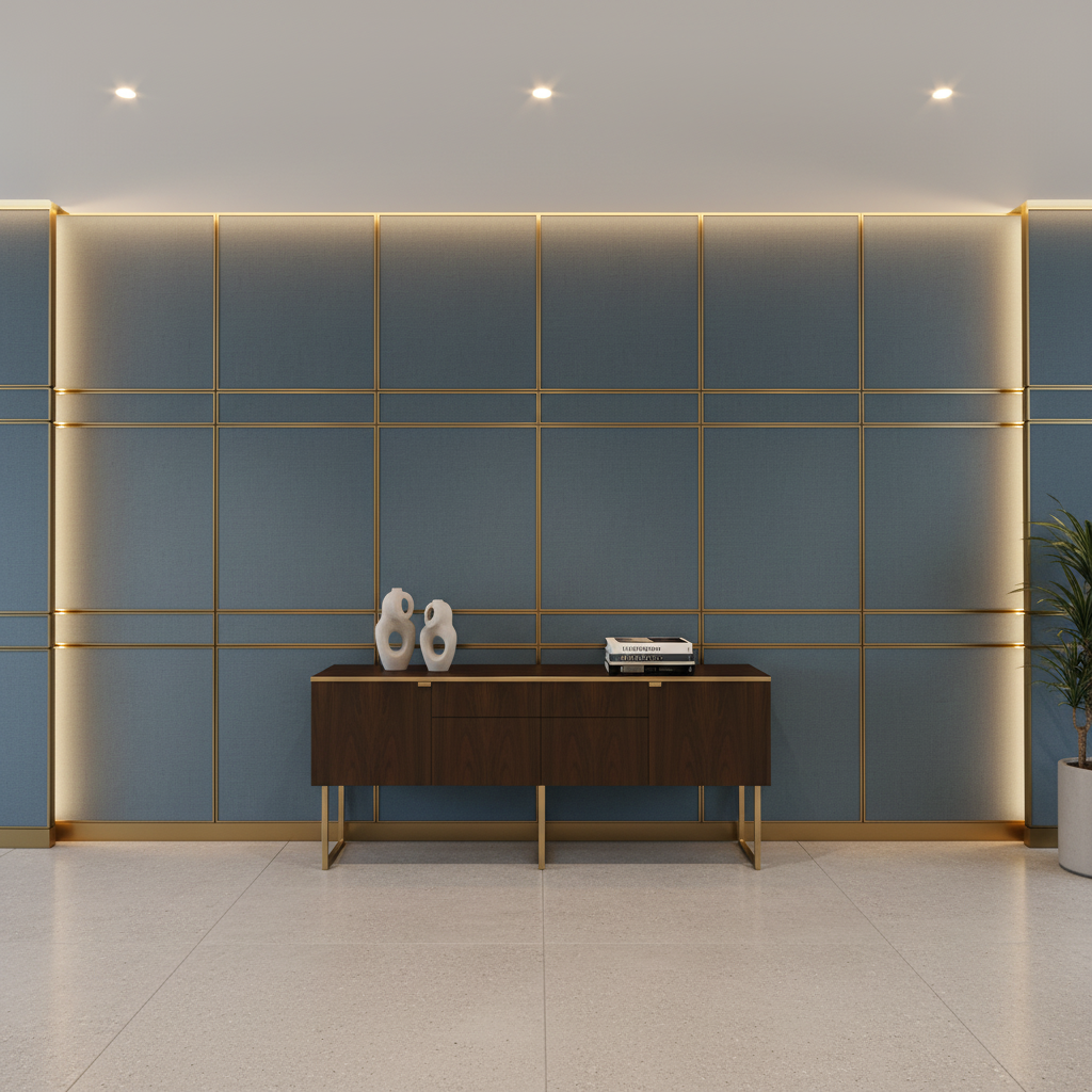 Smooth Solid Texture Slate Blue Upholstered Wall Panel | Architectural Fabrics