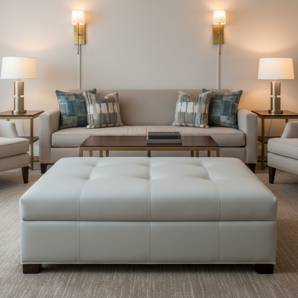 Algiers - Opal Performance Vinyl Upholstered Ottoman | Architectural Fabrics