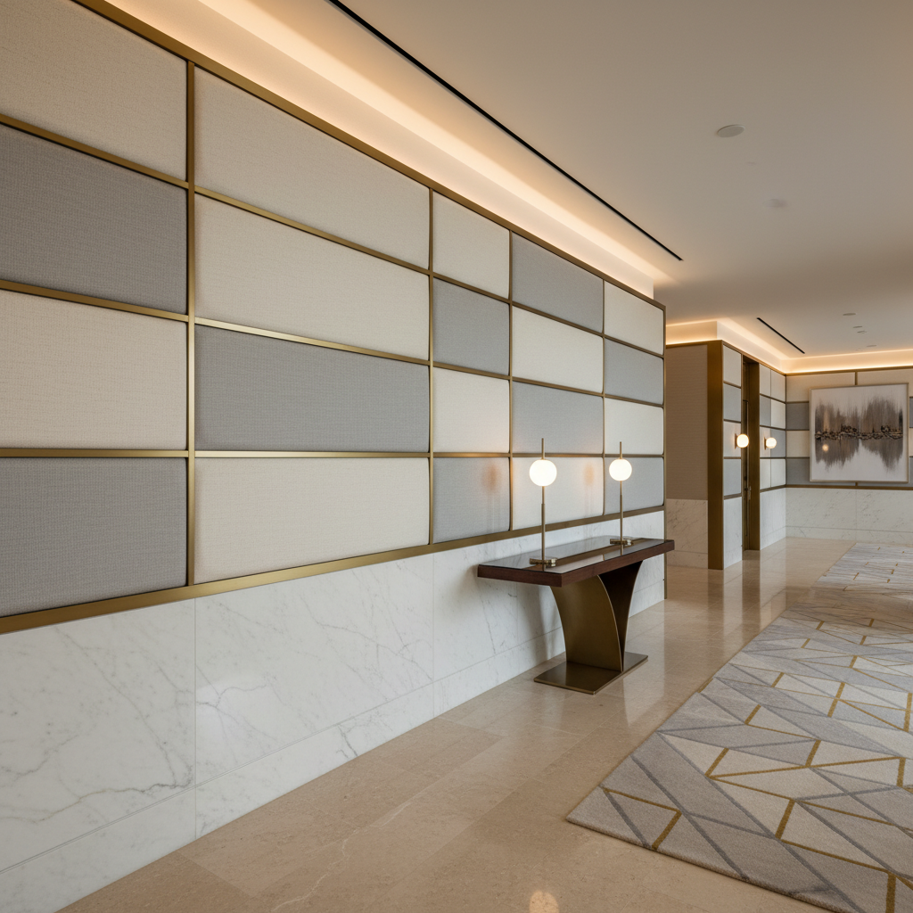 Irvington Ivory Transitional ivory & light gray Upholstered Wall Panel | Architectural Fabrics