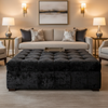 Crushed Velvet Texture Midnight Shadow Upholstered Ottoman | Architectural Fabrics