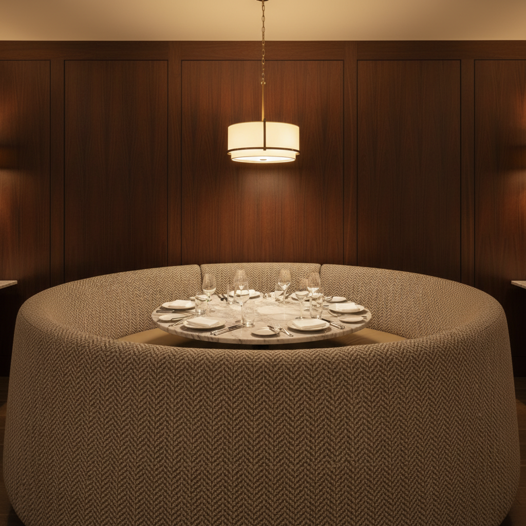 Woven Chevron Texture Neutral Taupe Upholstered Banquette | Architectural Fabrics