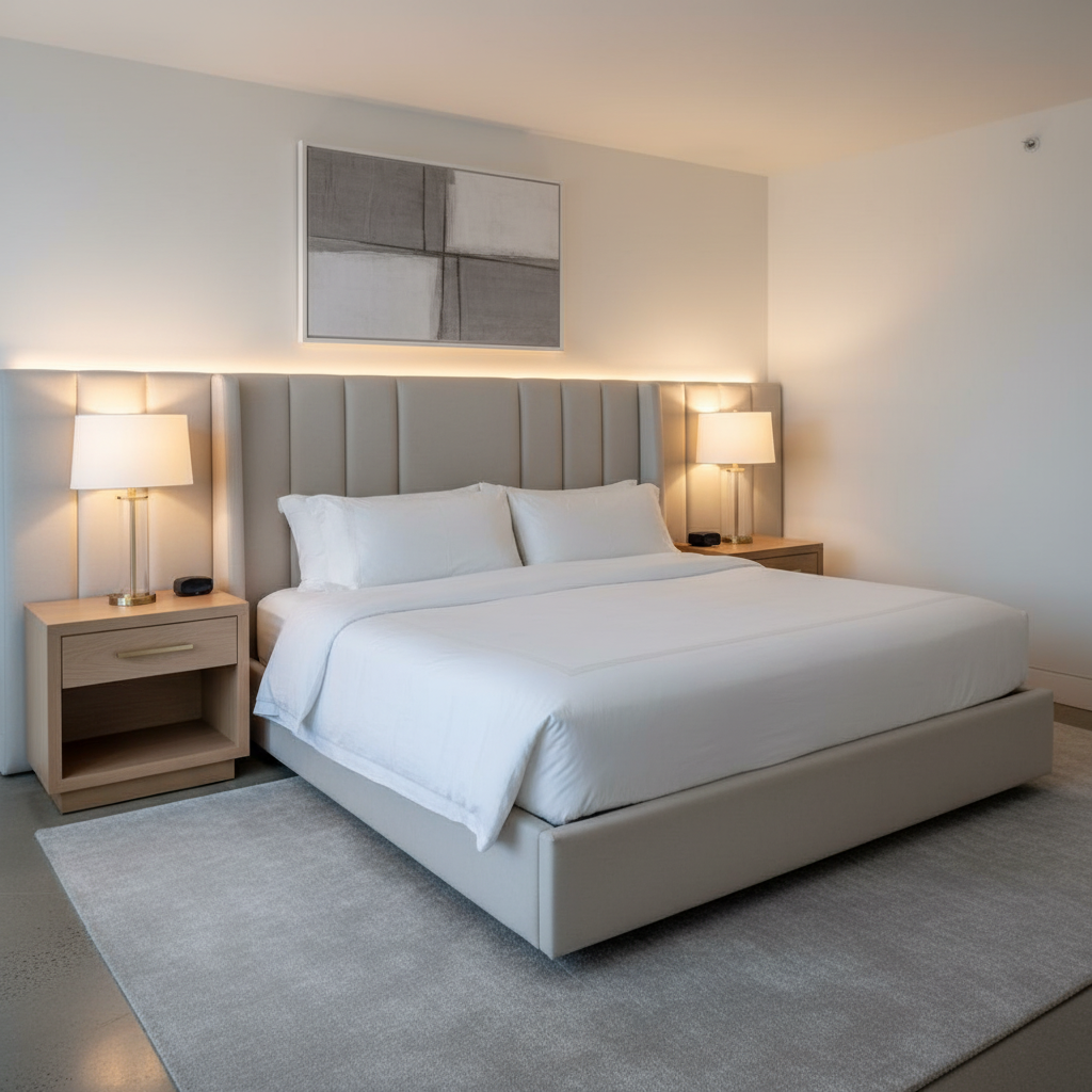 Subtle Pebble Grain Icy Silver Upholstered Headboard | Architectural Fabrics