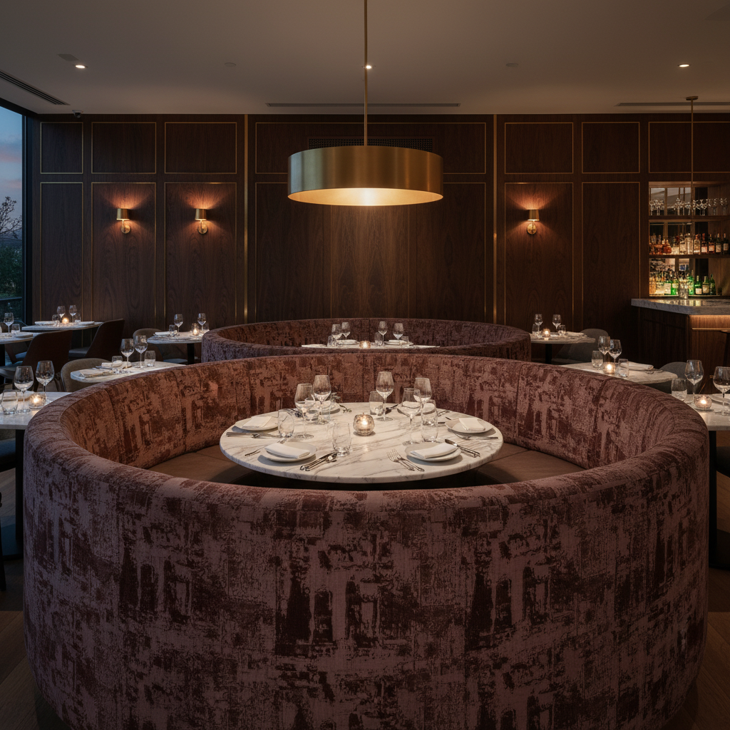 Turf Bay - Wine Upholstered Banquette | Architectural Fabrics
