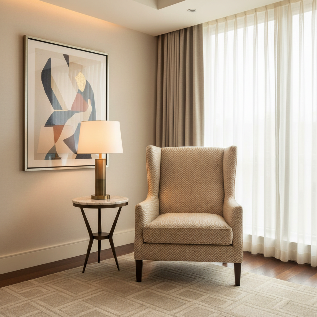 Chevron Woven Texture Sandy Beige Upholstered Chair | Architectural Fabrics