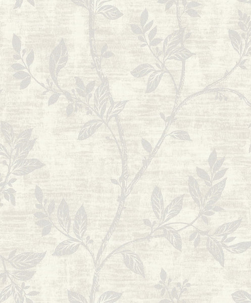 Fentucci Leaf Trail Wallpaper - Contemporary Botanical - Metallic Pearl & Glass Beads | Fentucci