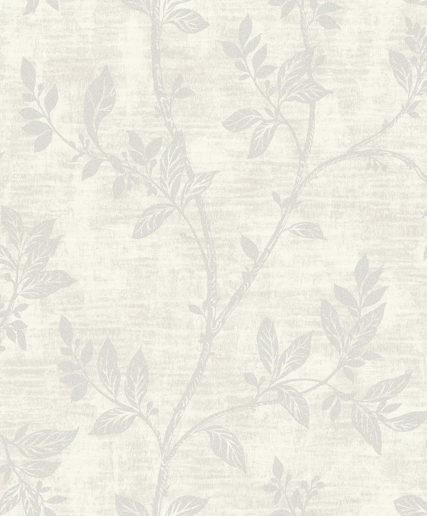 Fentucci Leaf Trail Wallpaper - Contemporary Botanical - Metallic Pearl & Glass Beads | Fentucci