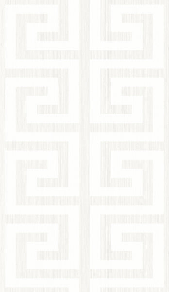 Malibu Greek Key Wallpaper - Contemporary Geometric - Metallic Pearl & Ivory | Malibu Wallpaper