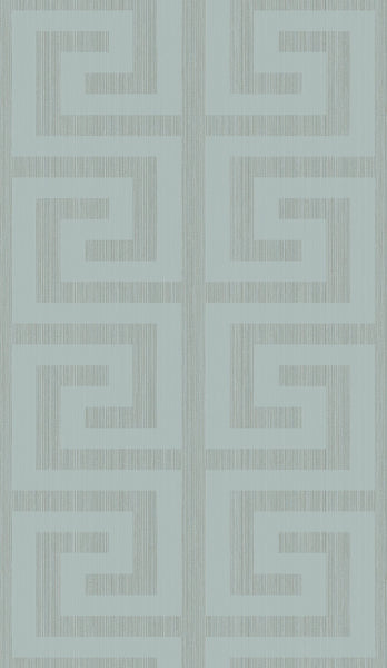 Malibu Greek Key Wallpaper - Contemporary Geometric - Metallic Sea Green | Malibu Wallpaper