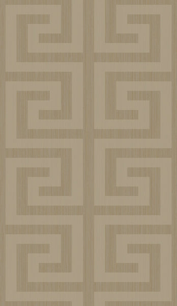 Malibu Greek Key Wallpaper - Contemporary Geometric - Khaki & Metallic Champagne | Malibu Wallpaper