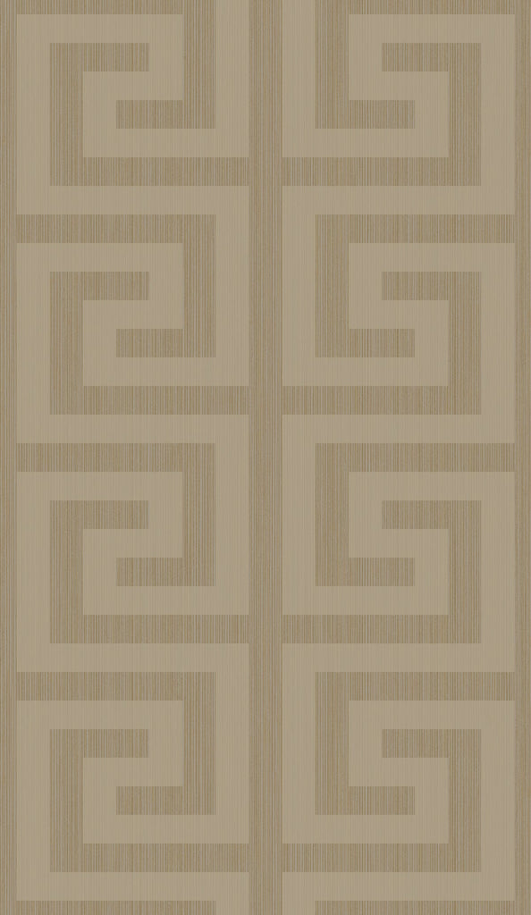 Malibu Greek Key Wallpaper - Contemporary Geometric - Khaki & Metallic Champagne | Malibu Wallpaper