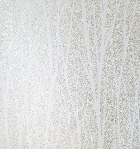 Malibu Birch Trail Wallpaper - Contemporary Botanical - Metallic Pearl & Glitter | Malibu Wallpaper