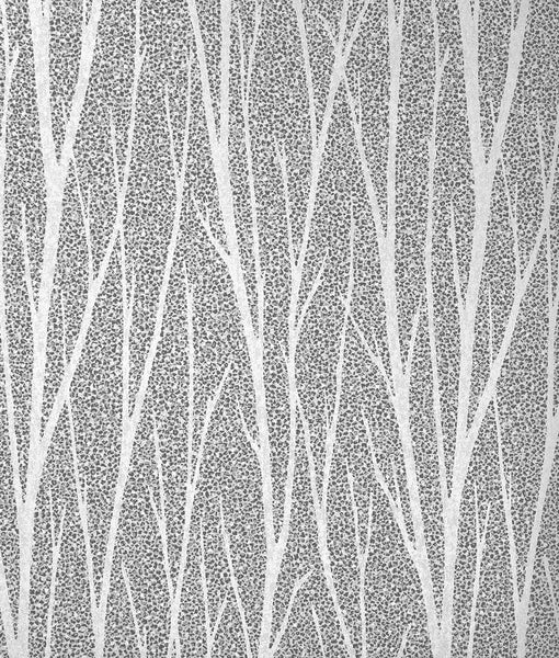Malibu Birch Trail Wallpaper - Contemporary Botanical - Metallic Silver & Charcoal | Malibu Wallpaper