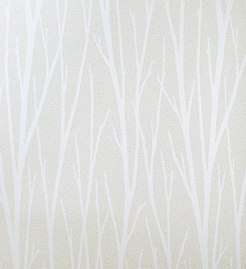 Malibu Birch Trail Wallpaper - Contemporary Botanical - Metallic Champagne & Cream | Malibu Wallpaper