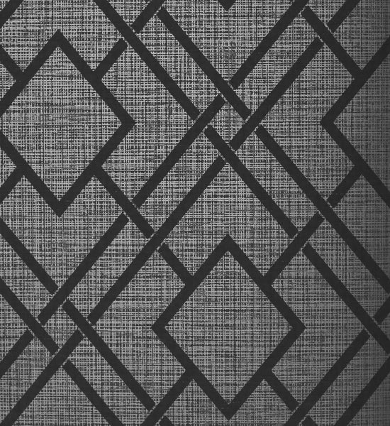 Malibu Diamond Lattice Wallpaper - Contemporary Geometric - Metallic Coal | Malibu Wallpaper