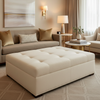 Fine Pebble Grain Creamy Ivory Upholstered Ottoman | Architectural Fabrics