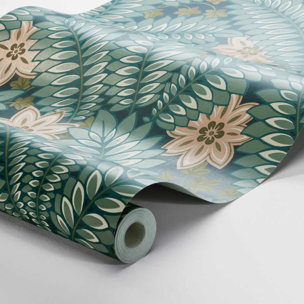 Hidden Ivy Spruce Room Setting | Schumacher Wallpaper