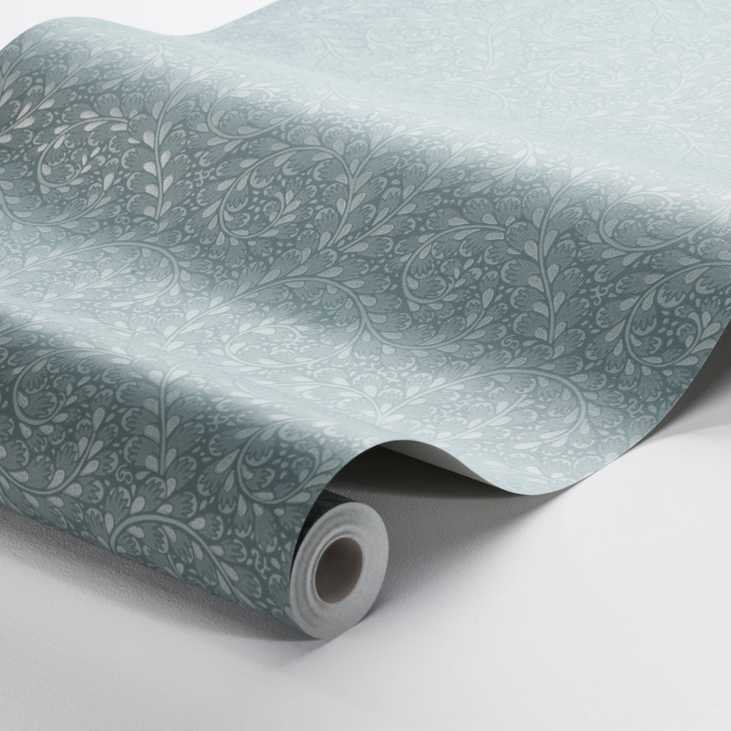 Wild Ferns Blue Room Setting | Schumacher Wallpaper