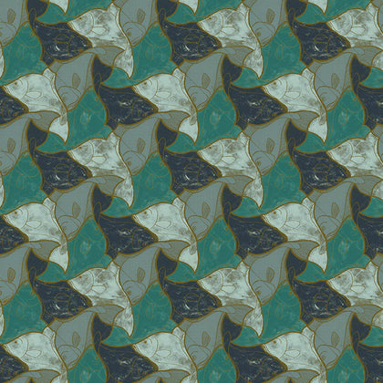 Fish Dark Green Copia | MC Escher Wallcovering
