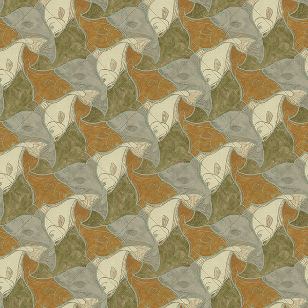 Fish Orange Green | MC Escher Wallcovering