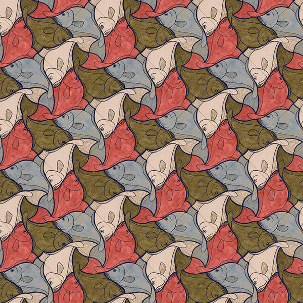 Fish Blue Red | MC Escher Wallcovering