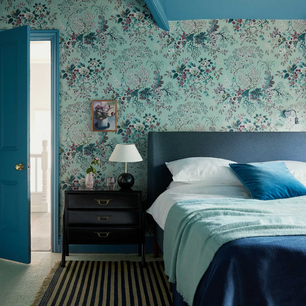 V&a Kilburn's Coral - Mist - Green Wallcovering | 1838 Wallcoverings