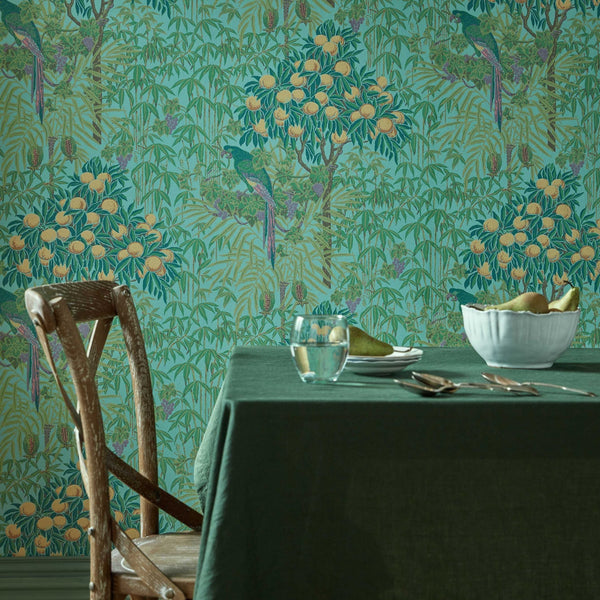 V&a Macaw - Teal Wallcovering | 1838 Wallcoverings