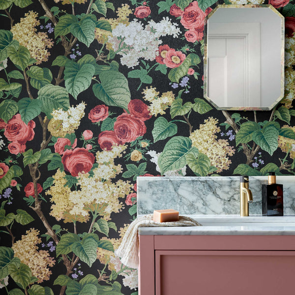 V&a Floribunda - Midnight Black Wallcovering | 1838 Wallcoverings