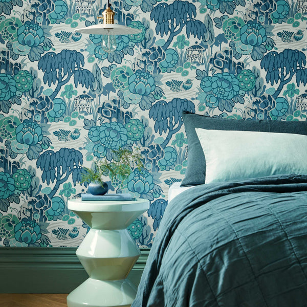 V&a Mandarin Garden - Mist - Blue Wallcovering | 1838 Wallcoverings