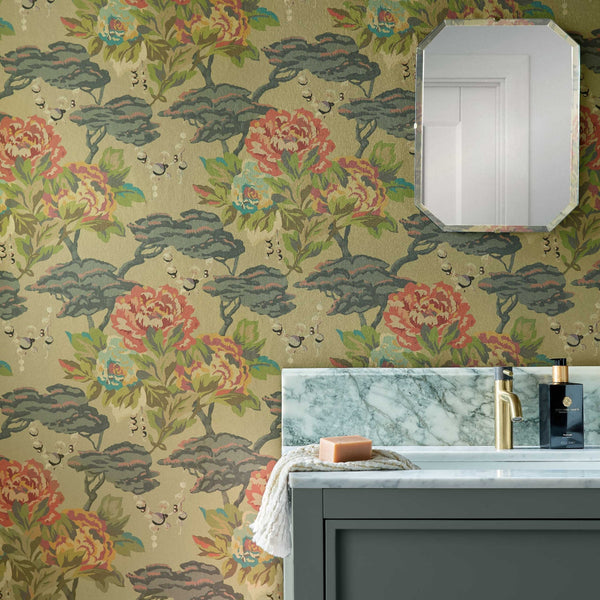 V&a Paeonia - Lacquer - Gold Wallcovering | 1838 Wallcoverings
