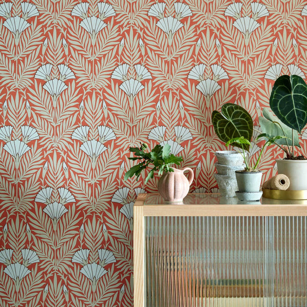 V&a Floral Fanfare - Coral Wallcovering | 1838 Wallcoverings