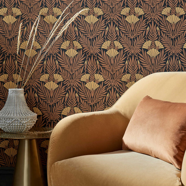 V&a - Floral Fanfare - Burnt Orange Wallcovering | 1838 Wallcoverings