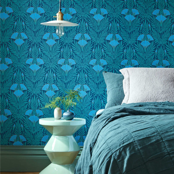 V&a Floral Fanfare - Cornflower Blue Wallcovering | 1838 Wallcoverings