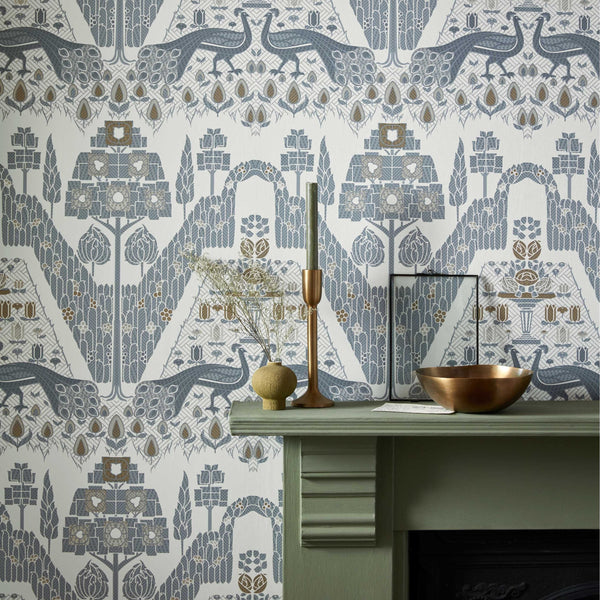 V&a - Peacock Topiary - Monochrome Wallcovering | 1838 Wallcoverings
