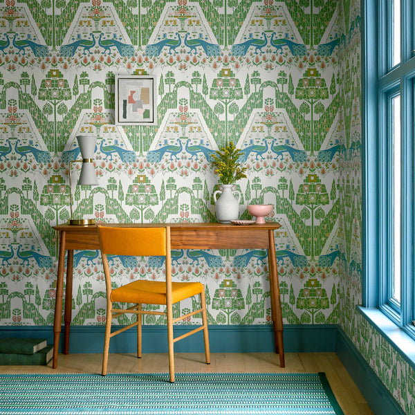 V&a Peacock Topiary - Fern - Green Wallcovering | 1838 Wallcoverings