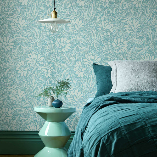 V&a Eden - Soft - Teal Wallcovering | 1838 Wallcoverings