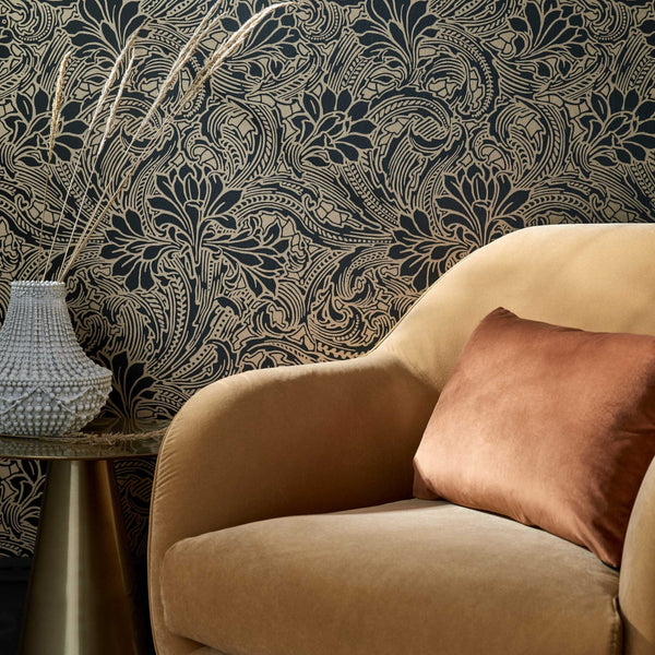 V&a Eden - Midnight Black and Gold Wallcovering | 1838 Wallcoverings
