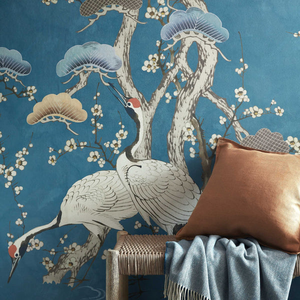 V&a Kyoto Blossom - Prussian - Blue Wall Wallcovering | 1838 Wallcoverings