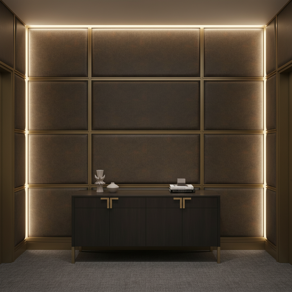 Alamo - Truffle Performance Vinyl Upholstered Wall Panel | Architectural Fabrics