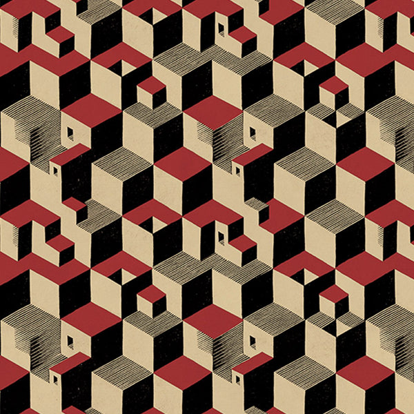Cube Red Black Cream | MC Escher Wallcovering